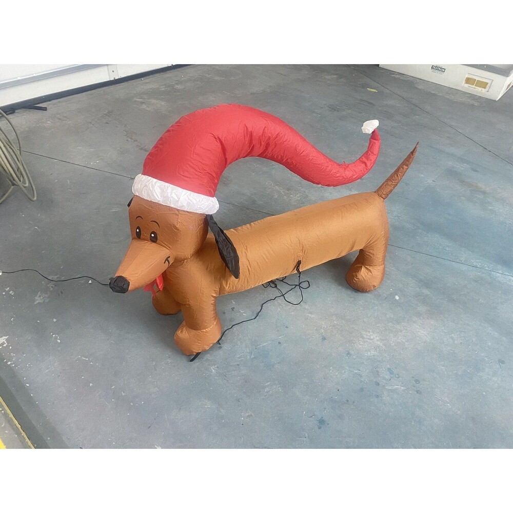 Gemmy Airblown Inflatable Light Up Christmas Pup Dachshund Wiener Dog 4'